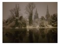 Deep winter view of Lichfield Cathedral from Minster Pool